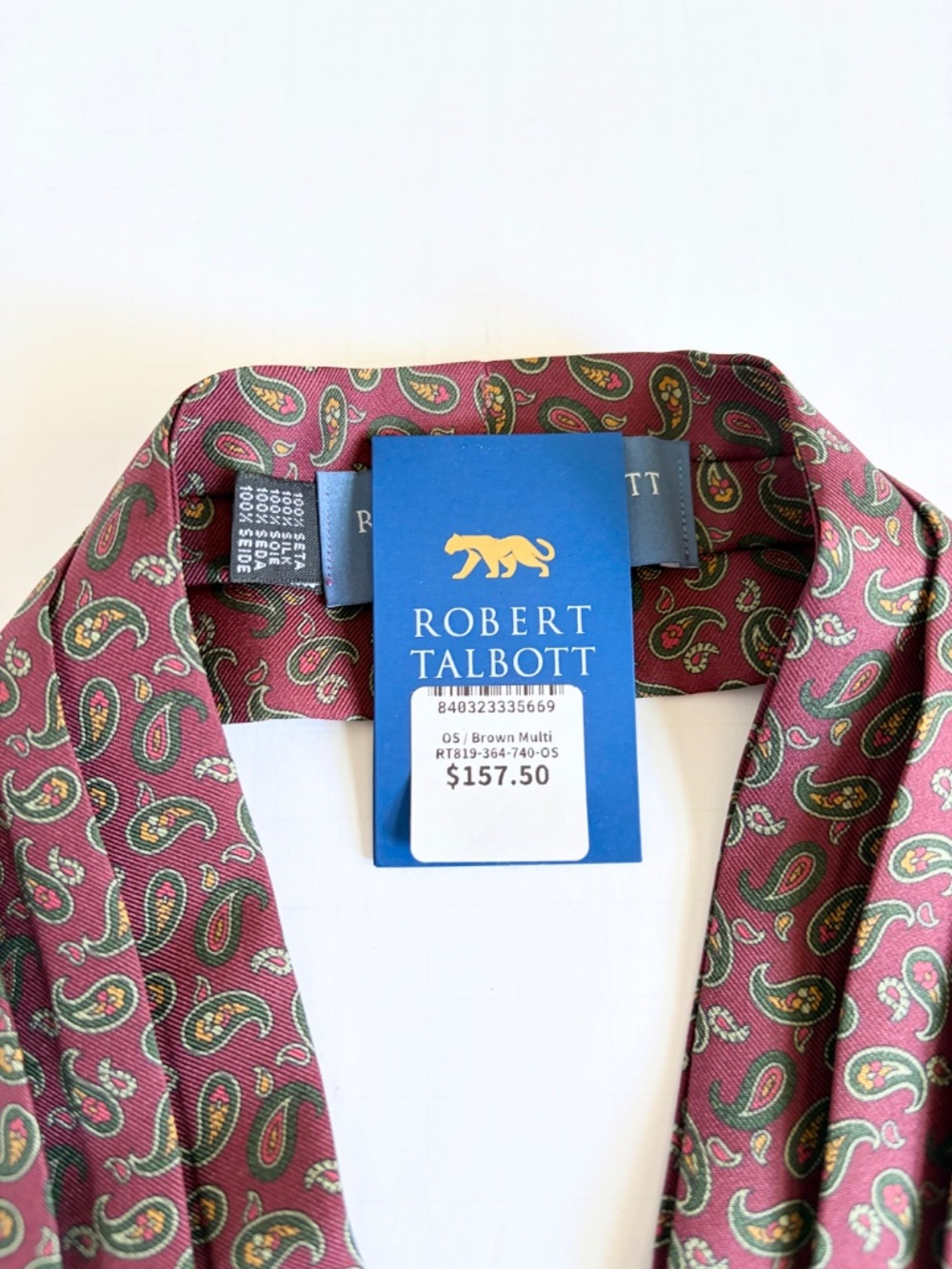Robert Talbott Holmes Silk Maroon Paisley Print Ascot Cravat Made in Italy NWT - Picture 2 of 4